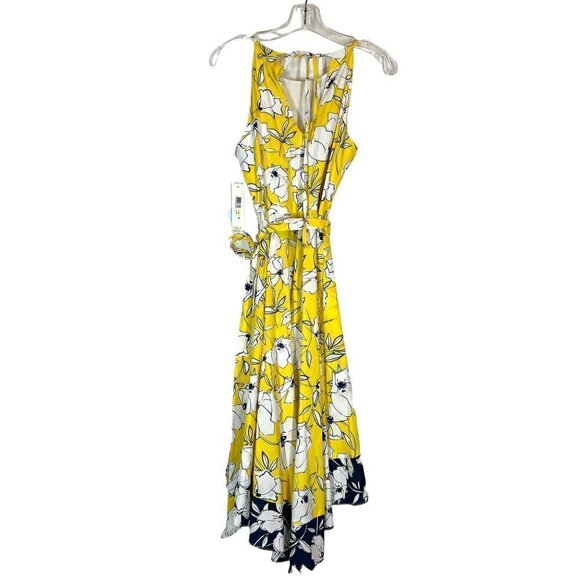 Eliza J Floral Dress Ruffle Midi Yellow Blue High Low Halter 4 - Picture 4 of 15